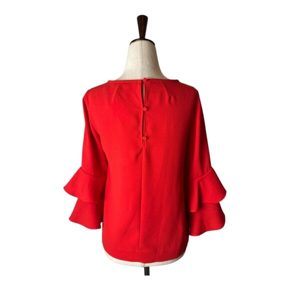 J Crew Shirt Women 00 Petite Red Crepe Lana Tiered Bell Sleeve Blouse NWT Preppy - Picture 4 of 14